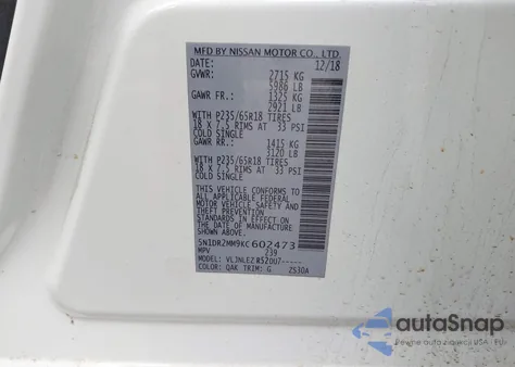 2019 Nissan Pathfinder Sv from USA, damaged, VIN 5N1DR2MM9KC602473